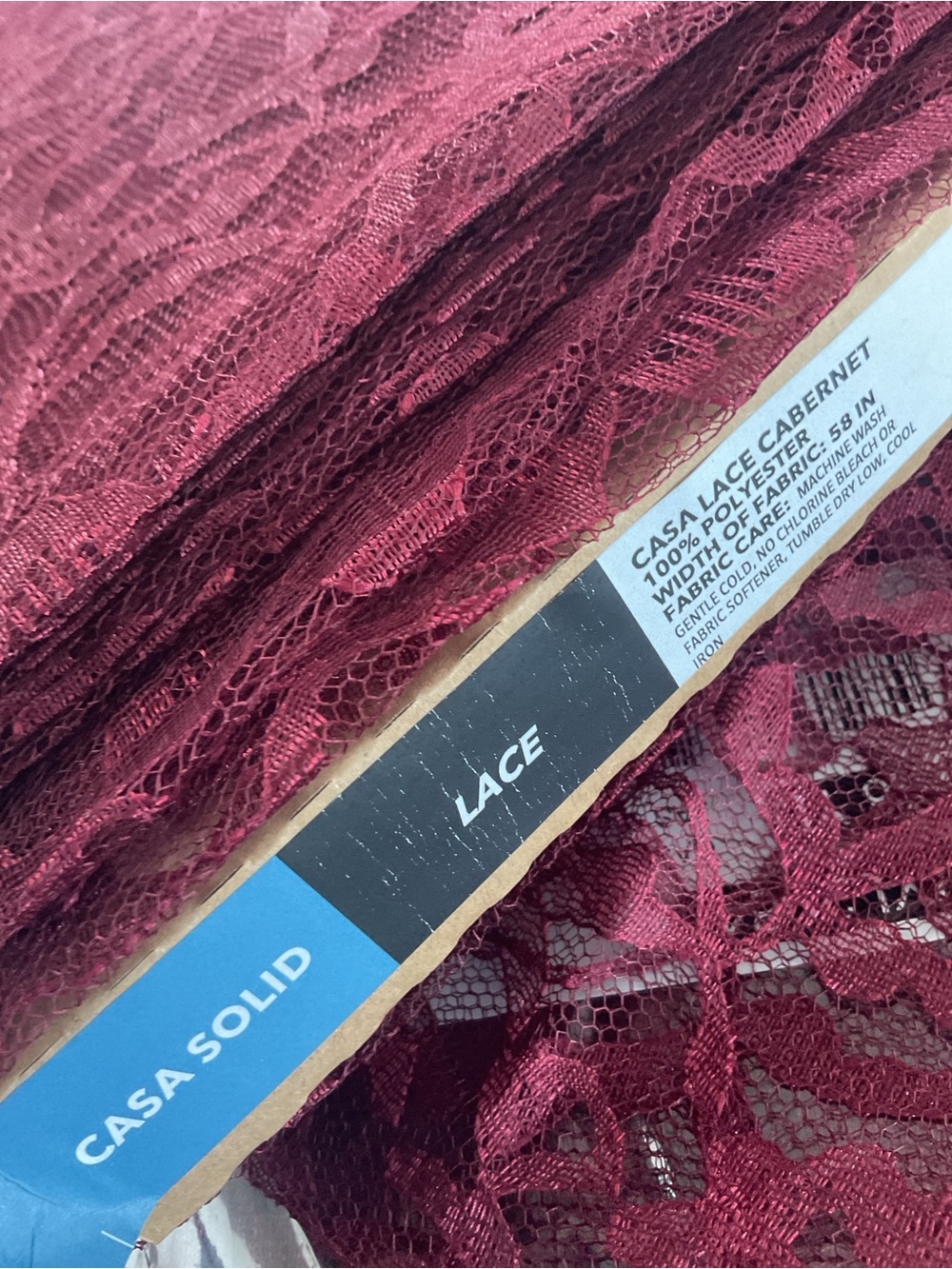 Lace. Cabernet wine 8 yds on bolt. New!
